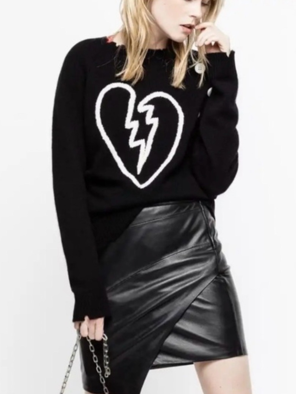 Zadig and Voltaire Reglis heart embroidered Cashmere black sweater XS - Picture 1 of 6